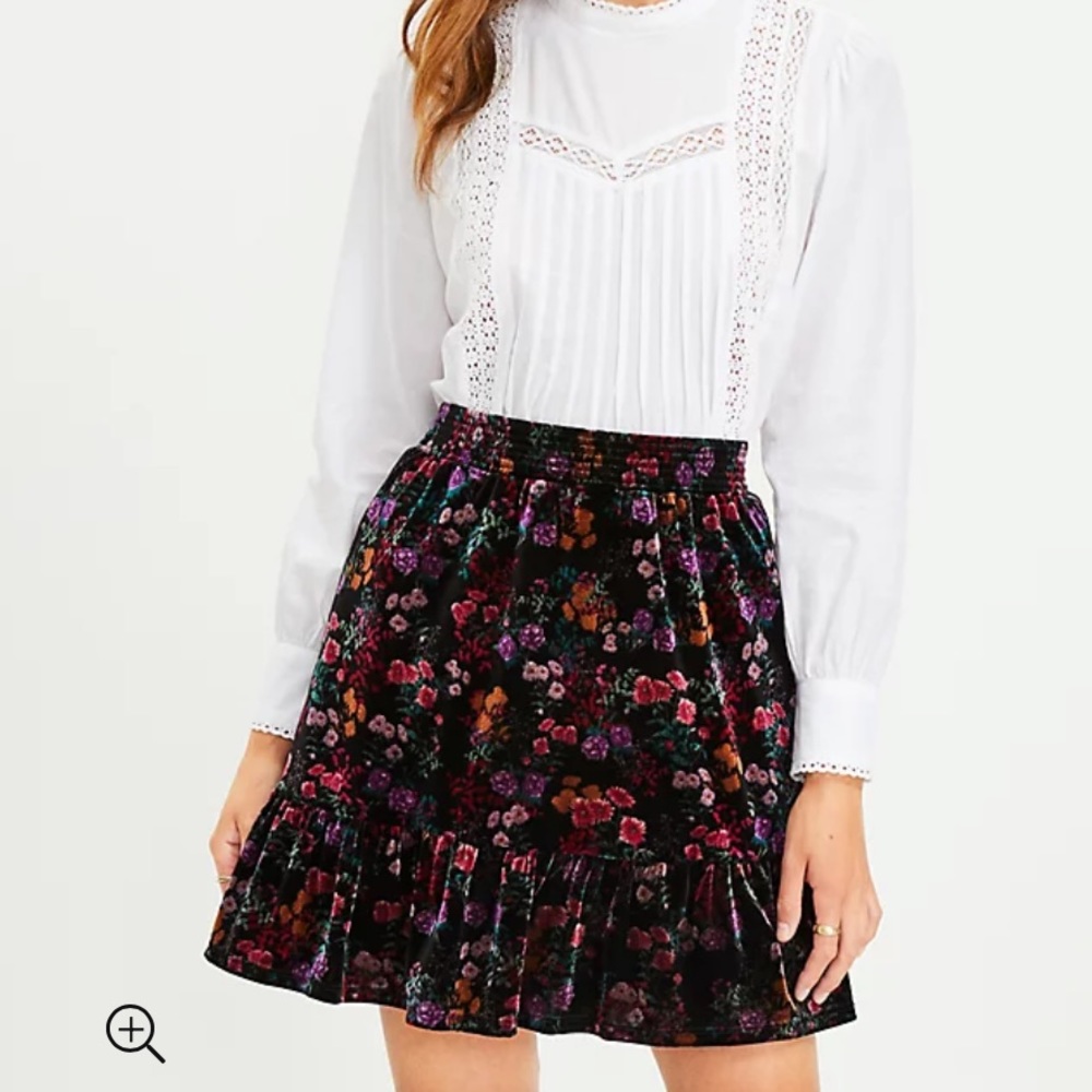 LOFT Floral Velvet Tiered Skirt